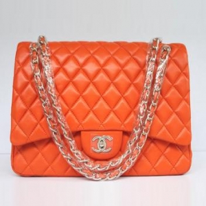 Bolsa Chanel Classic Flap Pele De Cordeiro Laranja