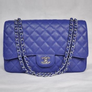 Bolsa Chanel Classic Flap de couro de vaca azul