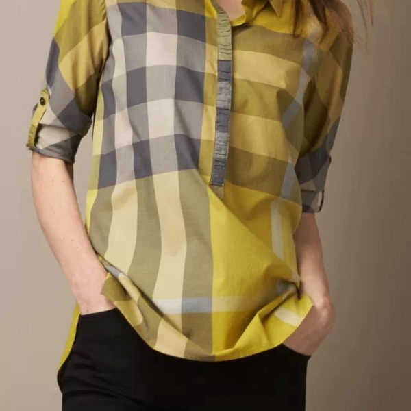 Camisa Xadrez Amarela Fem. Burberry