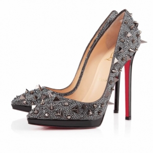 Sapato Christian Louboutin Pigalle Plato strass meia pata 14cm.